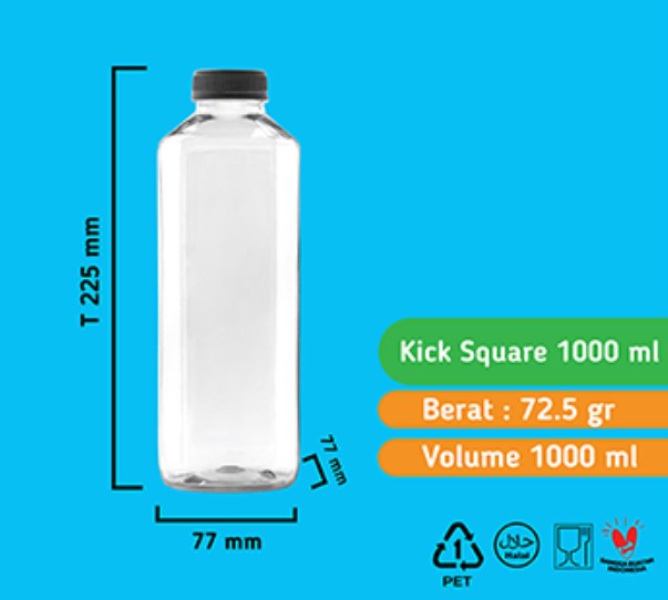 Botol Kick square PREMIUM 1000ml (TANPA TUTUP)