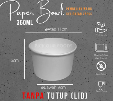Papper Bowl 360ml putih 25pcs TANPA TUTUP