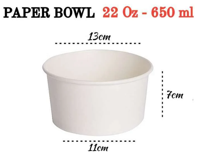 Papper Bowl 650ml putih 25pcs TANPA TUTUP