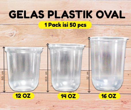 Gelas plastik oval 14oz 50pcs