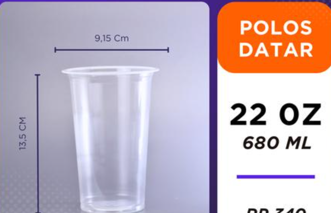 Gelas plastik TP Datar 22oz