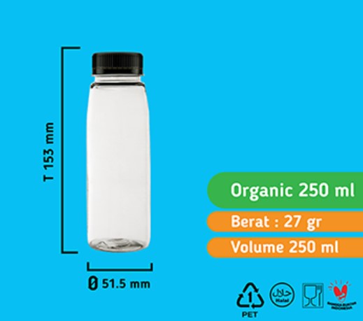 Botol Cantik Organic 250Ml (TANPA TUTUP)