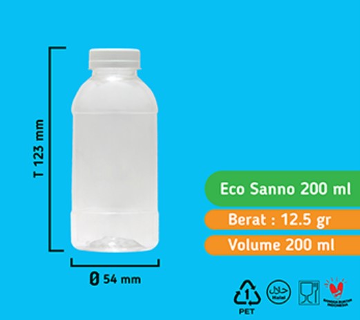 Botol Eco Sanno gendut 200Ml (TANPA TUTUP)