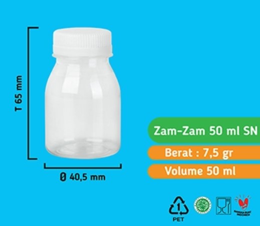 Botol Zam-Zam 50 ml  (TANPA TUTUP)