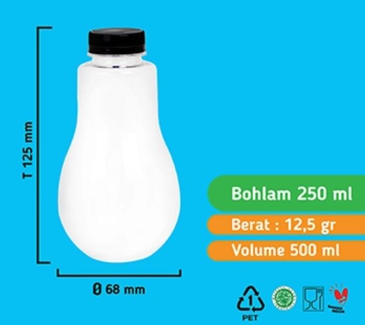 Botol Bohlam cantik 250ML (TANPA TUTUP)