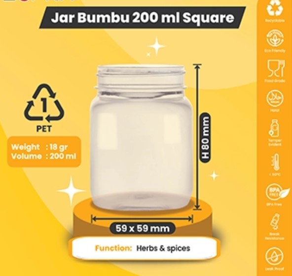 TOPLES JAR SQUARE 200 ML + PLUG + TUTUP MERAH