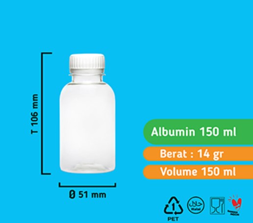 Botol albumin 150Ml (TANPA TUTUP)