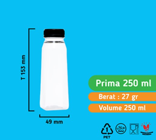 Botol Prima Botol JUS petak 250ML (TANPA TUTUP)