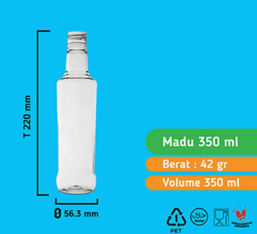 BOTOL MADU 350 ML + TUTUP PCO 28 LIP RING