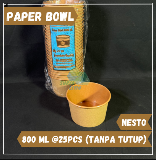 PAPER BOWL KRAFT 800ML NESTO ISI 25