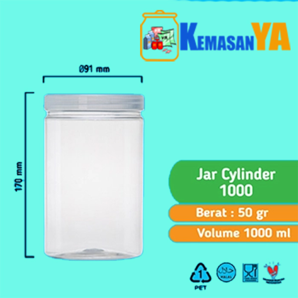 Toples Jar Cylinder 1000ml TANPA TUTUP