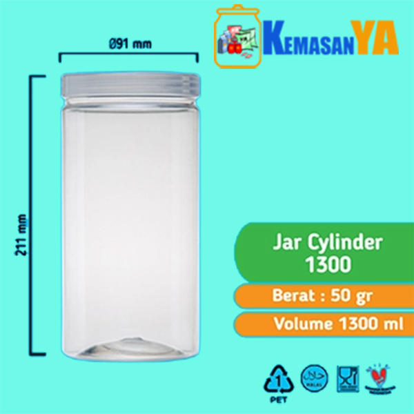 Toples Jar Cylinder 1300ml TANPA TUTUP