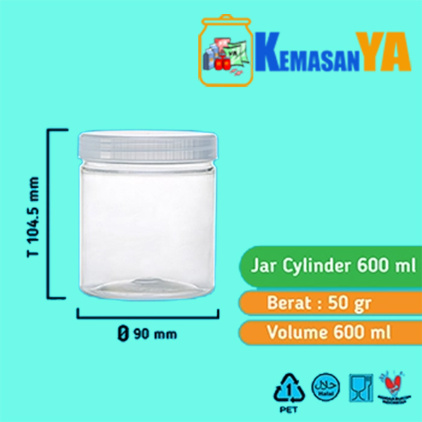 Toples Jar Cylinder 600ml TANPA TUTUP